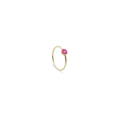 Anello Rue des mille castone tondo fucsia con diamante 18K-AND 06 [1ddb3de8]